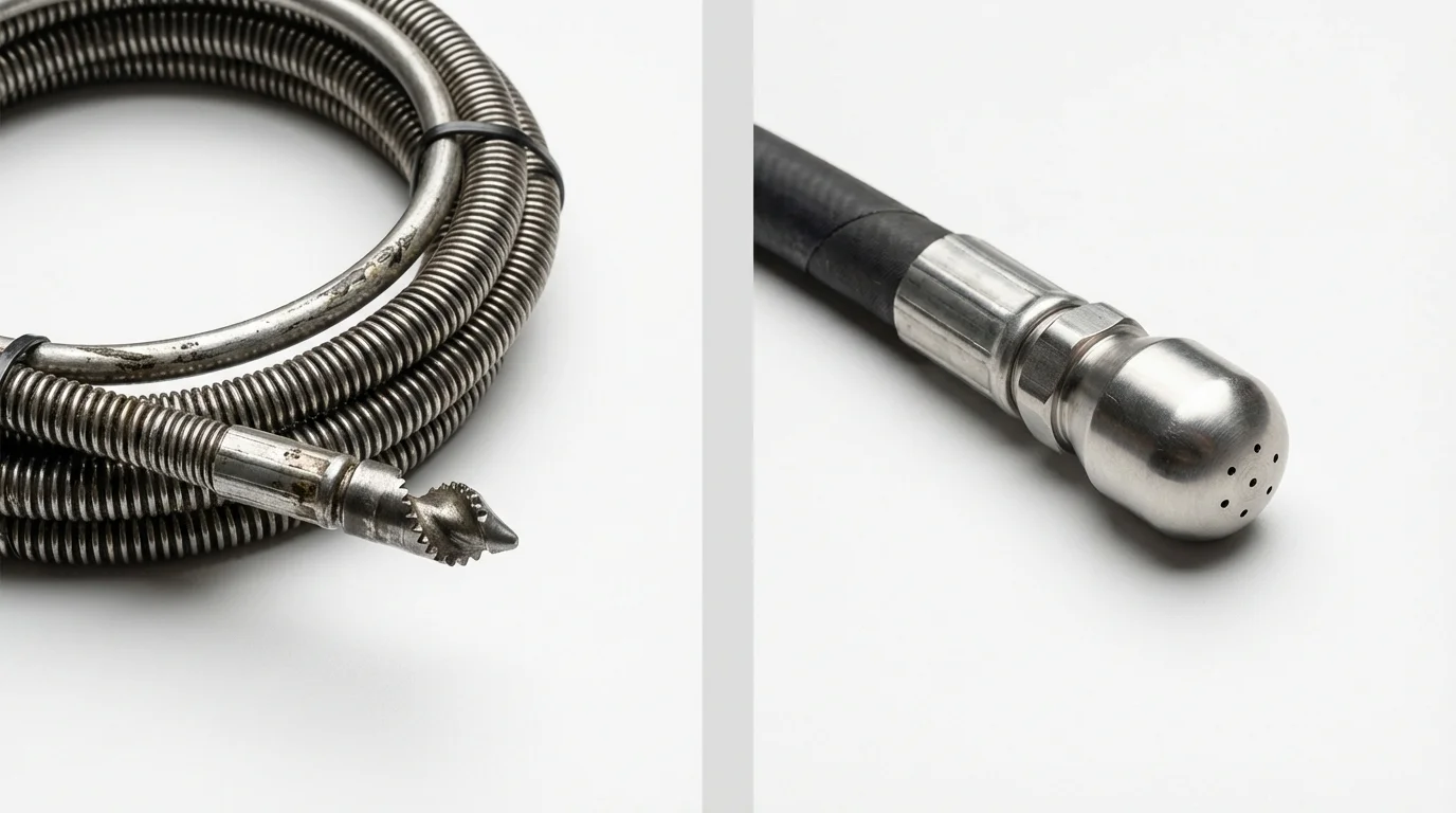 Drain snake cable and hydro jetting nozzle used for drain cleaning in Shreve, OH