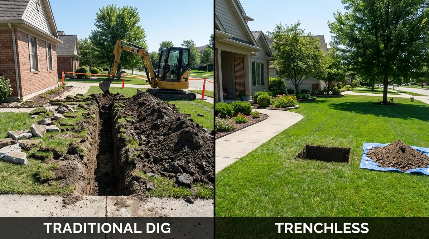 Trenchless sewer repair with minimal yard damage versus traditional excavation in Shreve, OH